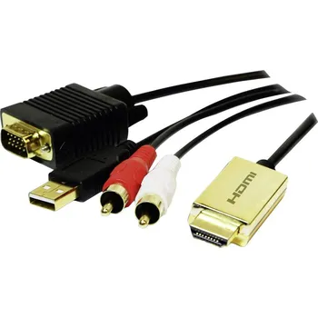Audio kabel LogiLink CV0052A adaptér [1x HDMI zástrčka - 1x VGA zástrčka, cinch zástrčka] zlatá, černá 2.00 m