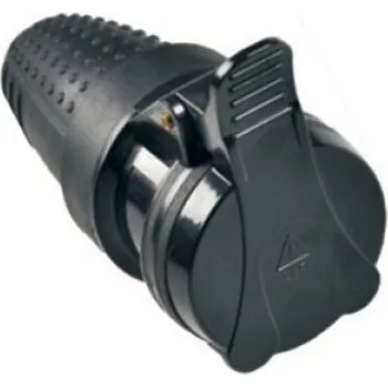 Elektrická zásuvka Zásuvka 230V, přímý vývod, černá gumová, krytí IP44