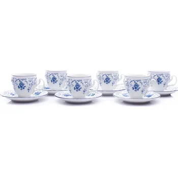 Šálky a podšálky, český porcelán, 170 ml, Bernadotte, modré květy, 6 ks, Thun 1794