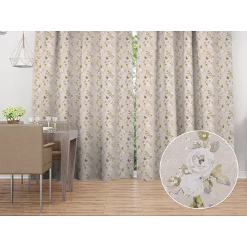 ubrus Dekorační závěs PML-059 Bílé růže s perokresbou na béžovém 145x140 cm