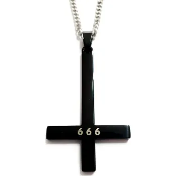 Vojenské psí známky Náhrdelník - Obrácený kříž - 666 - Black - 316L
