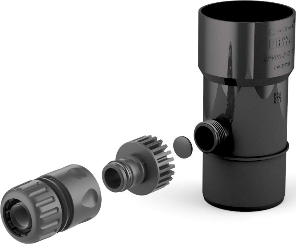 BRYZA Sběrač dešťové vody Ø 90 mm se závitem 1", Černá RAL 9005