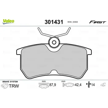 Brzdová destička Sada brzdových destiček, kotoučová brzda VALEO 301431