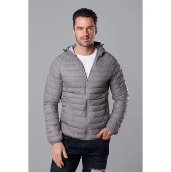 Šedá pánská prošívaná bunda s kapucí (HM112-3) odstíny šedé XXL