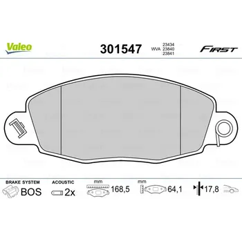 Brzdová destička Sada brzdových destiček, kotoučová brzda VALEO 301547
