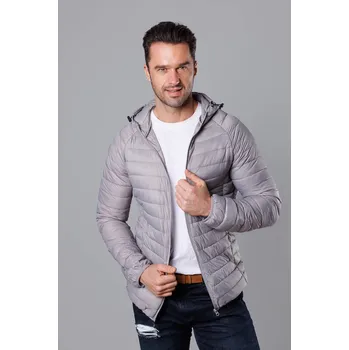 Světle šedá prošívaná pánská bunda s kapucí (HM112-30) odstíny šedé XL