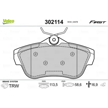 Brzdová destička Sada brzdových destiček, kotoučová brzda VALEO 302114