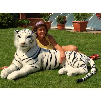 plyšák Obrovský plyšový tygr ležící, délka 200cm, bílý