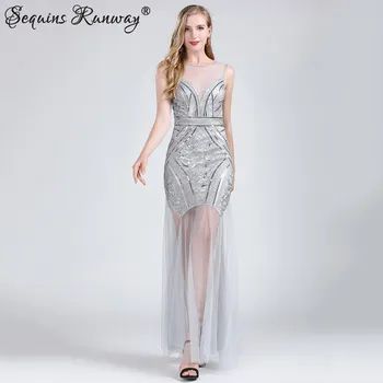 Dámské šaty Dámské společenské šaty výprodej Sequins SF658 Barva: Stříbrná, Velikost: XL