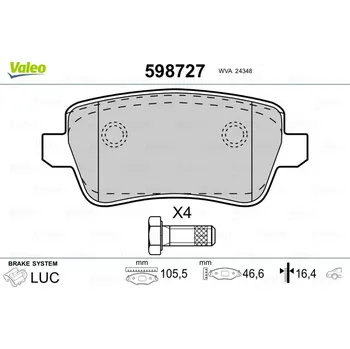 Brzdová destička Sada brzdových destiček, kotoučová brzda VALEO 598727