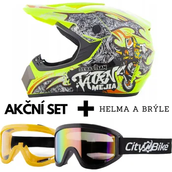 Helma na motorku Výhodný SET: žlutá helma a ochranné brýle (TATAN helmy)