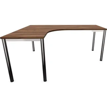 Psací stůl Stůl kancelářský ve tvaru 'L', podnoží kulaté, lesklé, barva ořech, š: 1800 x 1600 mm