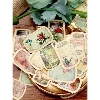 samolepka Sada vintage samolepek - Sklenice s květinami