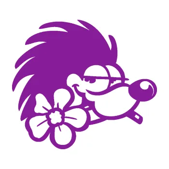 Samolepící dekorace SAMOLEPKA Ježek 003 pravá s květinou (14 - fialová) NA AUTO, NÁLEPKA, FÓLIE, POLEP, TUNING, VLASTNÍ TEXT, TISK, AUTOSAMOLEPKY.cz, POLEPY, OBRÁZEK, LOGO, SAMOLEPKY