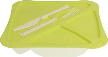 Svačinový box Box na oběd s vidličkou a nožem 21 x 21 cm zelený/průhledný