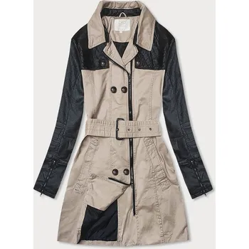 Dámský kabát Béžový dámský kabát z různých spojených materiálů (M206) odstíny béžové XL (42)