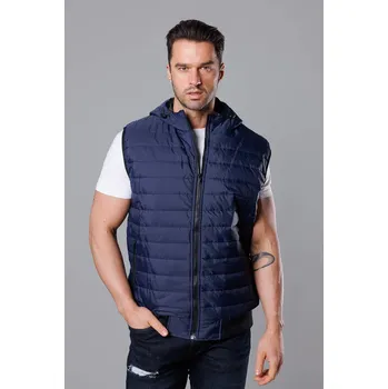 Pánská vesta Tmavě modrá pánská vesta s kapucí (8MY88-2) odstíny modré L