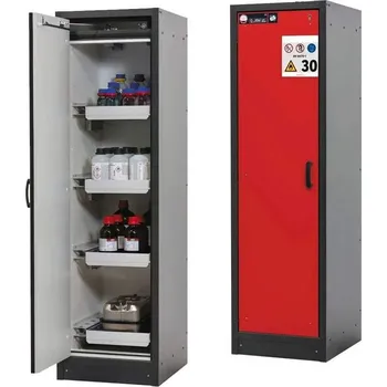 Bezpečnostní skříň na chemikálie 30 min., 4 zásuvky, š. 564 mm, dveře červené