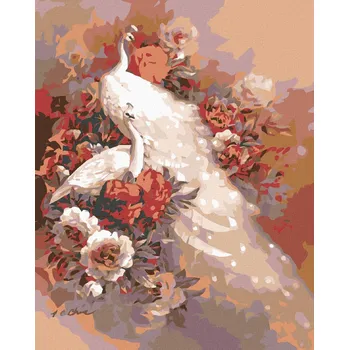 Diamantové malování Diamondi 606072B bílý páv s květy s rámem 40 x 50 cm