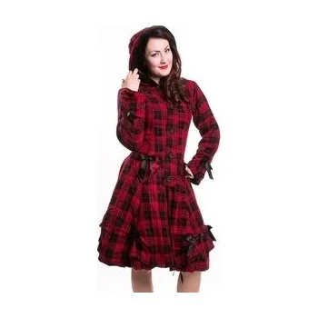 Dámský kabát Gotický kabát dámský červený kostkovaný s mašlemi