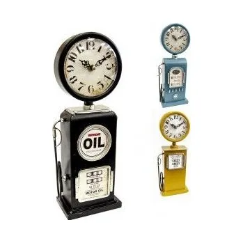 Hodiny Hodiny stojící kov benzínová pumpa 13x8x34 cm 3ASS