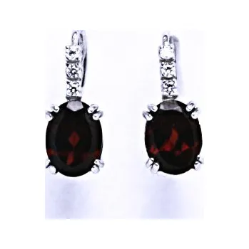 Drahý kámen Zlaté náušnice, bílé i žluté zlato, přírodní granát - VE 8