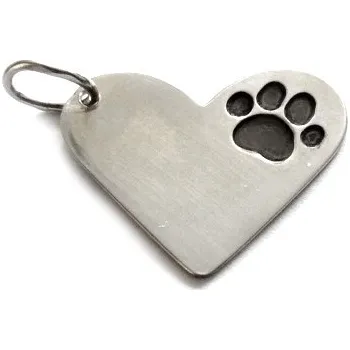 Přívěsek Stříbrný přívěsek velké srdce s tlapkou - DN27 (Stříbrné srdce s černou tlapkou)