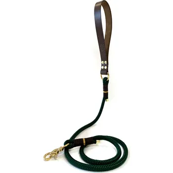 Vodítko pro psa SvětTlapky Elegantní vodítko pro psy KIRA KŮŽE - Zelené s koženým motáním Délka: 1,4 m, Průměr lana (plíšek není součástí produktu): 10 mm