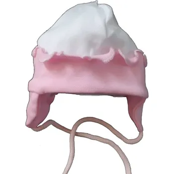 Kojenecká čepice Čepice kojenecká bavlna - OBŠITÝ LEM smetanová s růžovou - vel.62