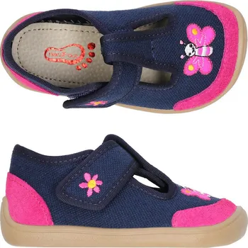 Dívčí bačkory Bačkory plátěnky 3F 2BE8/2 bar3foot super flexi modrorůžové s motýlkem barefoot, suchý zip velikost: 24