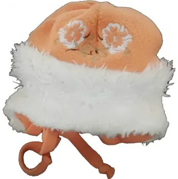 Čepice Čepice dětská zimní fleece - KVĚTINY oranžová - vel.80-86