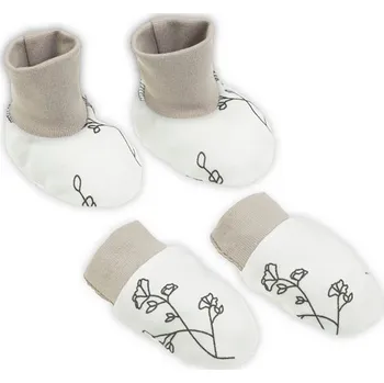 Capáčky Set - rukavice a capáčky bavlna - NICOL ELLA bílé s hnědou - vel.0-3měs.