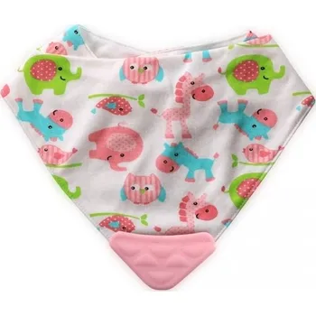 Bryndáček bavlna s kousátkem BANDANA - PINK HAPPY ANIMALS na smetanovém - Lorelli