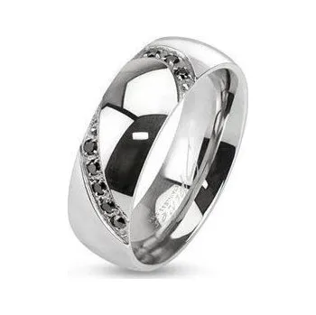 Prsten Pánský ocelový prsten s černými zirkony vel. 62
