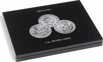 Obal pro sběratelský předmět Leuchtturm 360891 kazeta na 20 stříbrných mincí Britannia v kapslích černá