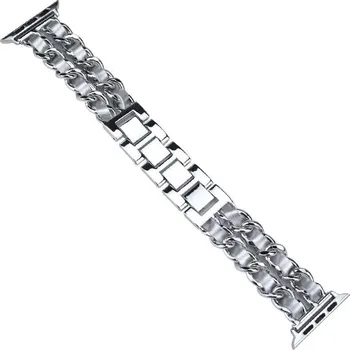 Řemínek Worryfree Metal&Leather pro Apple 42/44/45mm, silver/grey