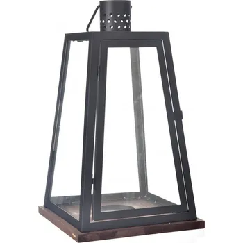 Svícen Lucerna dřevo/kov černá/béžová 25x25x42cm