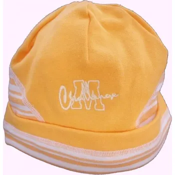 Čepice Čepice dětská bavlna - NÁPIS oranžová s proužky - vel.52cm