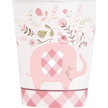 Papírový ubrousek GoDan Papírové kelímky Floral Elephant, růžové, 266 ml, 8 ks,