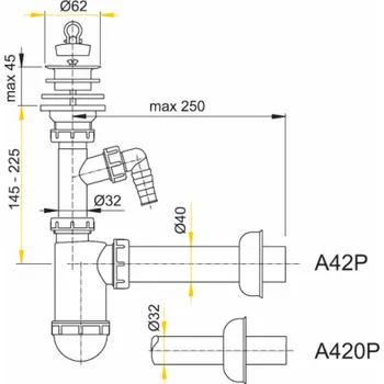 Sifon Sifon umyvadla s připojkou DN40, mřížka plast pr.63 A42P
