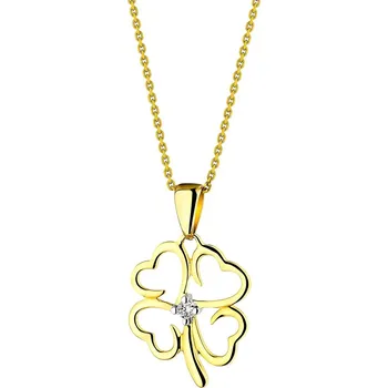 Přívěsek Přívěsek ze žlutého zlata s briliantem - čtyřlístek - 0,01 ct - ryzost 585 - 110.385