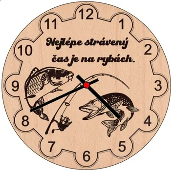 Hodiny VypálímTi.cz Rybář Dřevo Nástěnné