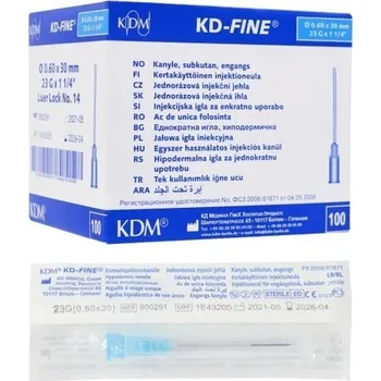 Zdravotnický materiál Injekční jehla KD-FINE 23G 0,60 x 30 mm modrá, 100 ks