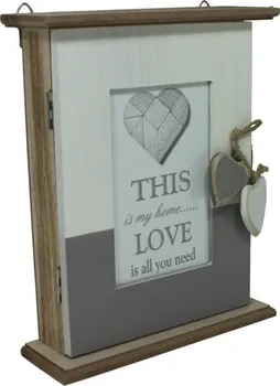 Skříňka na klíč Dekorační skříňka na klíče dřevěná dvě srdce 20 x 25 cm přírodní/šedá/bílá