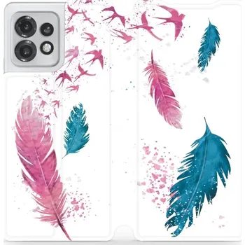 Pouzdro na mobilní telefon Flipové pouzdro Mobiwear - Motorola Edge 40 Pro - MR08S Pírka (Knížkové flip pouzdro, obal, kryt na mobil Motorola Edge 40 Pro - MR08S Pírka, materiál Umělá kůže + TPU - ochrana 360°, stojánek, silikonová vanička, magnetické zavírání)