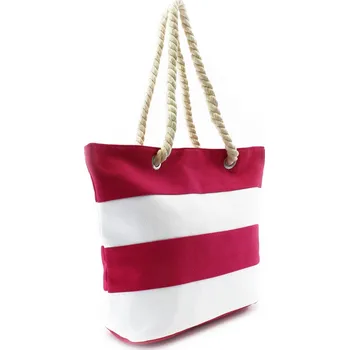 Plážová taška Růžovobílá pruhovaná textilní dámská plážová taška Despina