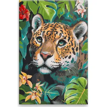 Dětské zboží Malování podle čísel - Leopard v džungli - 40x60 cm, bez dřevěného rámu - CZ výroba