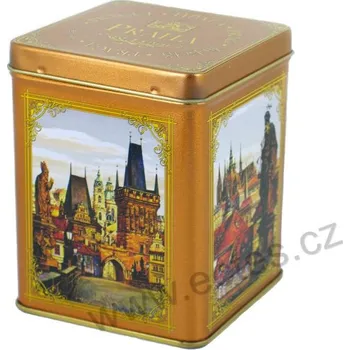 Dóza na potraviny KARLŮV MOST PRAHA plechová dóza čajovka 7420 Malostranské mostecké věže, socha sv. Vojtěcha, kostel sv. Mikuláše a Hradčany
