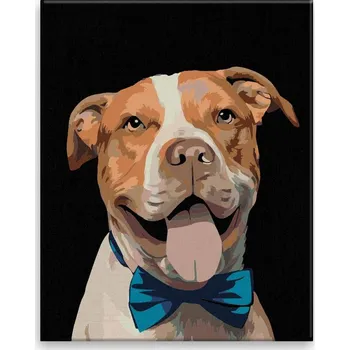 Malování podle čísel - Pes s motýlkem - 40x50 cm, bez dřevěného rámu - CZ výroba