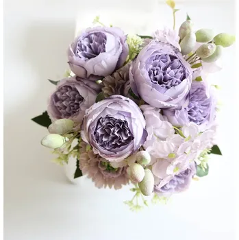 umělá květina Umělá kytice pivoňek - 5 květů (C) Barva: Fialová